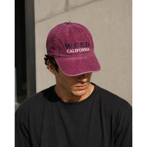 OTTO Burgundy Washed Cotton Dad Hat Weed California Embroidered Streetwear‎
